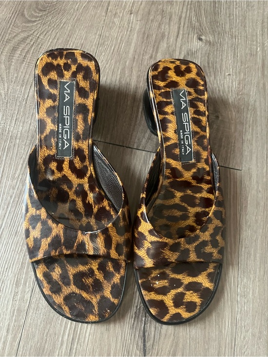 Via Spiga Shoes - Via Spiga Leopard Print Slide Sandals - Black & Brown